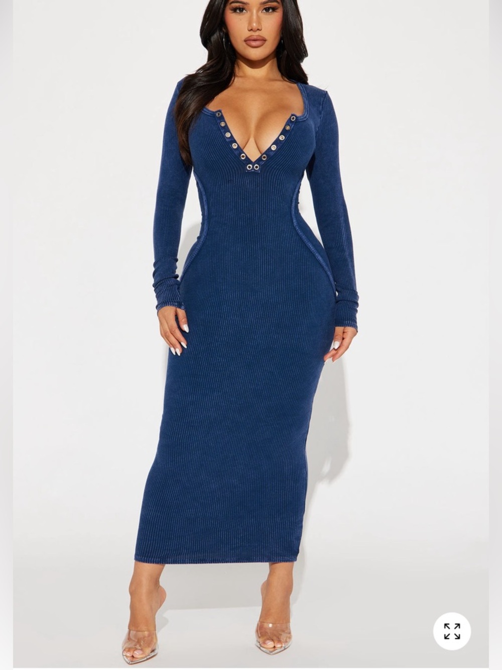 Noa Mineral Wash Midi Dress - Navy
